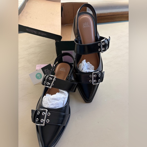 wild fable Black Pointed Buckle Slingback Flats with Silver Hardware - Picture 2 of 4